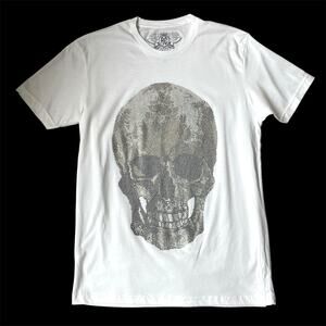Rush Couture Bling Skull Men Tee T-shirt Size M White Grunge Goth Rhinestone USA